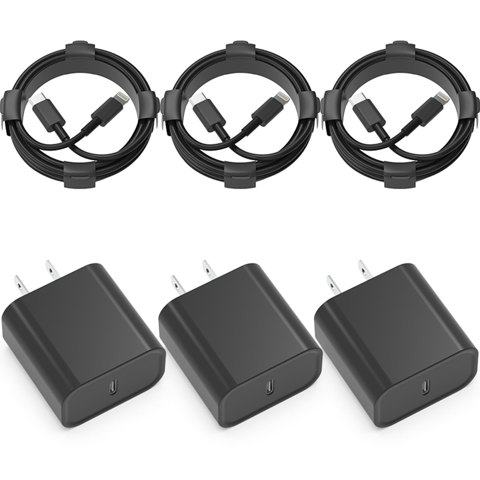 USB C Charger iPhone Charger Fast Charging 3Pack 20W Type C Wall Charger Block with 6FT Long USB C Charger Cable Compatible for iPhone 14Pro/13 Pro/12/12 Pro Max/11/XS Max/XS/XR/X/8-black