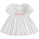 Socutebabe Birthday Outfit Girl Donut Birthday Girl Dress Peter Pan Collar Dresses Toddler Little Girls Smocked Clothes