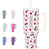 DLOCCOLD 40 oz Tumbler with Handle and Flip Straw, Leak Resistant Leak-Proof Tumbler with Lid and Straw, Insulated Stainless Steel Travel Mug, Keeps Cold or Hot, Car Cupholder Friendly, Hot Cherry