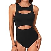 LYANER Women's Sleeveless Bodysuits Sexy Cut Out Front Body Suits Stretchy Tank Leotards Tops