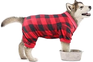 MTLIEPTE Dog Pajamas Large Sized Dog Red Plaid Soft Flannel Pjs Christmas Pajamas Pet Clothes Warm and Cozy (L)