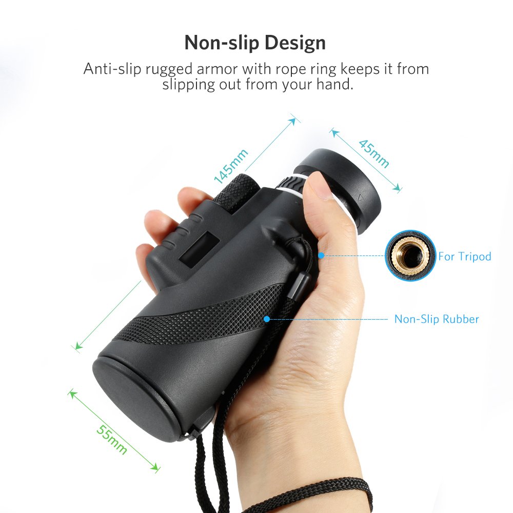 Monoculaire 40x60 Télescope Haute Puissance Zoomable Optique Vision Nocturne Basse Lumière Jumelles Anti-Brouillard/Pluie Idéal pour l\'Observation des Oiseaux, Sports, Concerts, Voyages, 500m/9500m