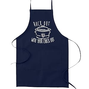 Rock Out With Your Crock Out Crockpot Pun Funny Parody Cooking Baking Kitchen Apron - Navy Blue