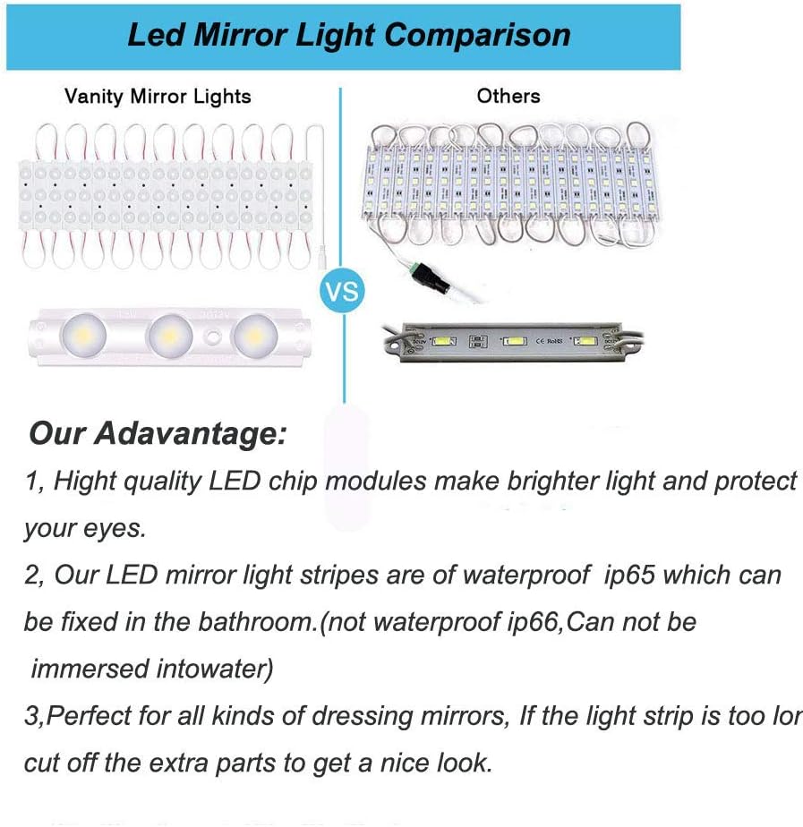 Led Vanity Mirror Lights, Hollywood Style Vanity Make Up Light, 10ft Ultra Bright White LED, Dimmable Touch Control Lights Strip, for Makeup Vanity Table & Bathroom Mirror, Mirror Not Included - - 