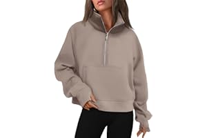 WYNNQUE Womens Half Zip Cropped Pullover Sweatshirts Fleece Quarter Zipper Hoodies Winter Clothes Sweaters Thumb Hole