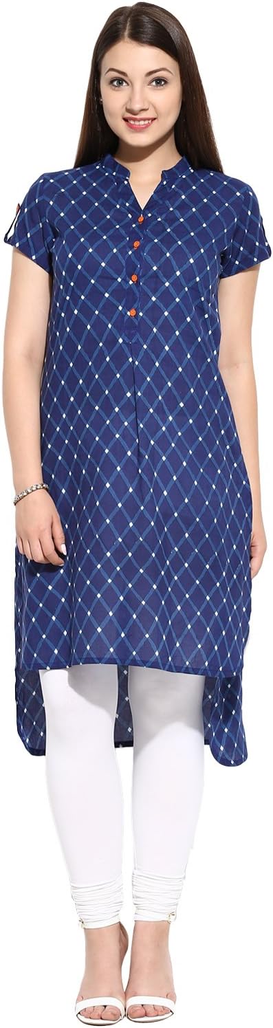 Evam Navy All Over Printed Cotton-Cambric Long Kurta