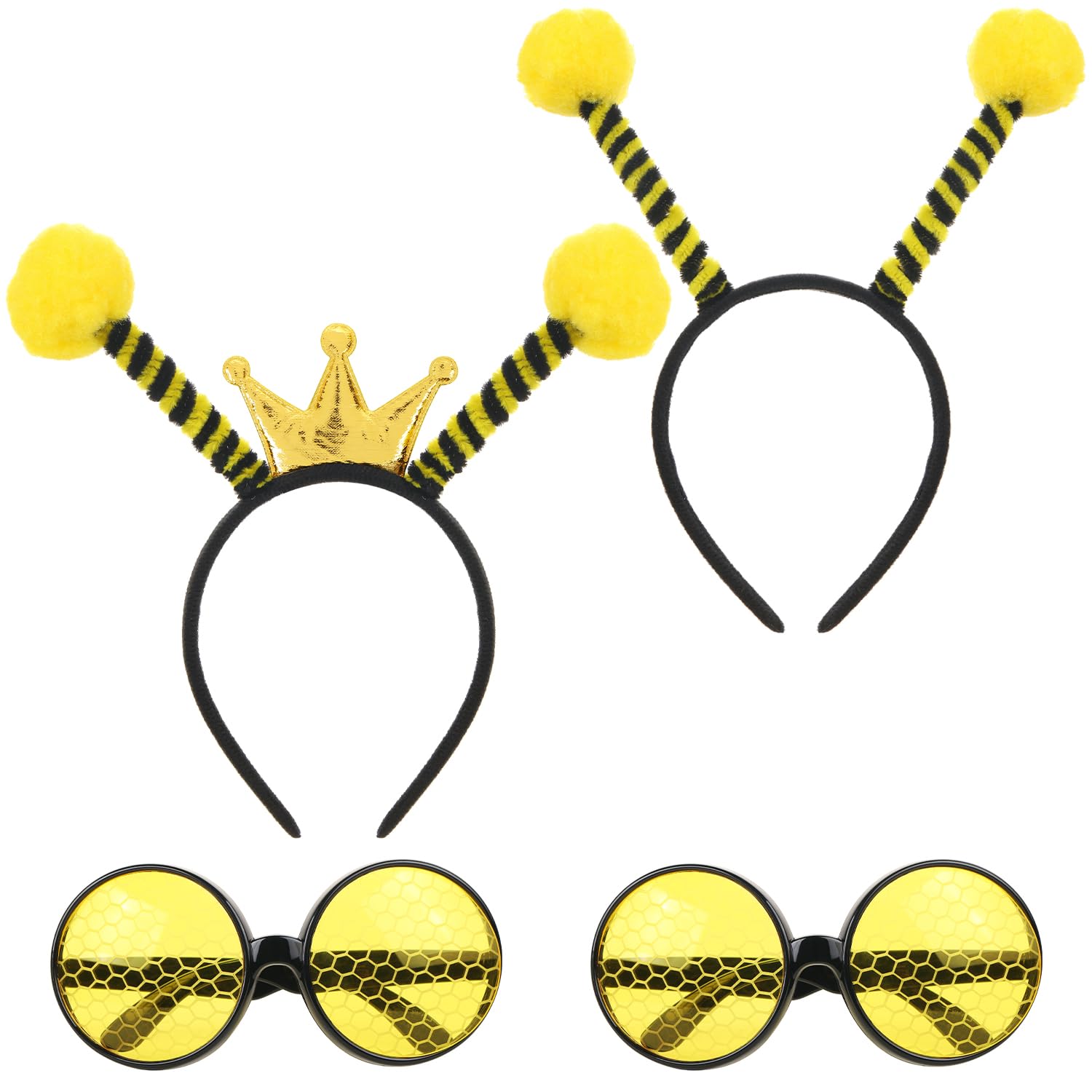 UHOMENY 4pcs Bee Costume Set, 2pcs Bee Headband and 2pcs Glasses Set,Yellow Antenna Bee Headband with Bee Sun Glasses for Bee Day Party Halloween Cosplay Favors Bee Costume Accessories (yellow)