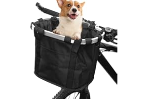 ZIMFANQI Bike Basket, Quick Release Bicycle Handlebar Front Basket, Removable Small Pet Cat Dog Carrier, Detachable Cycling Picnic Bag for Commuting Shopping Camping, Max.Bearing: 11lbs