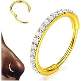 BodyBonita G23 Titanium CZ Nose Rings Hoops - 20G/18G/16G/14G Septum Rings Nose Hoop Clicker Cartilage Earring for Women Helix Rook Tragus Conch Piercing Jewelry Daith Ring Silver/14k Gold Plated