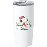 Peanuts Snoopy Stay Chill 17 oz Insulated Stainless Steel Tumbler with Lid, Double Wall Thermal Drink Cup for Hot &amp; Cold Beverages, White, Sporty Snoopy