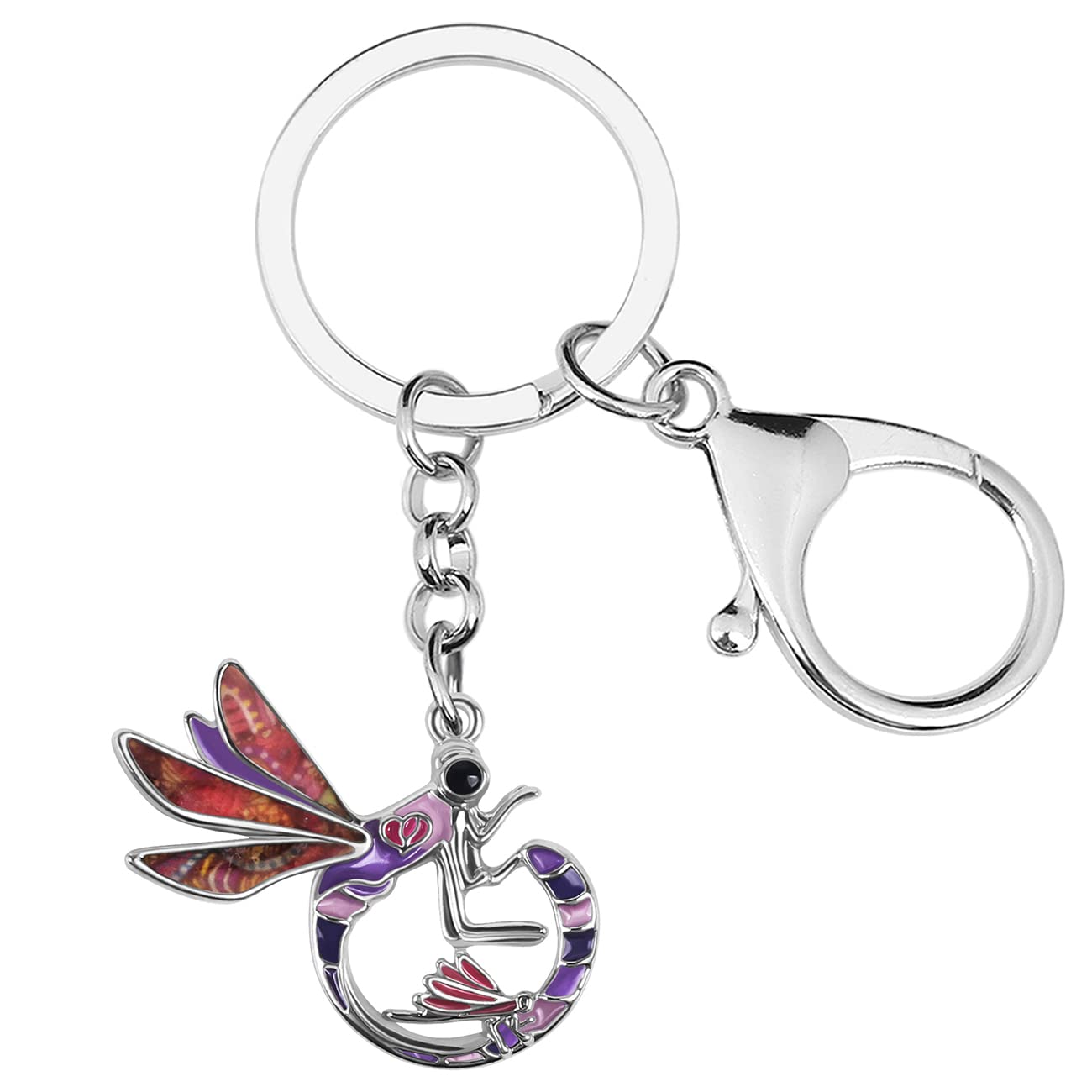 Enamel Alloy Mothers Day Dragonfly Gift Keychain For Women Girls Insect Jewelry Bag Purse Car Charms (Purple)