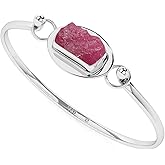 LUSTRE AND LIGHT 15.5x8mm Natural Raw Ruby Twister Bangle Bracelet in Sterling Silver for Women, July Birthstone Jewelry Gifts for Her Birthday, Anniversary, Christmas, Graduation (Bezel-Set)