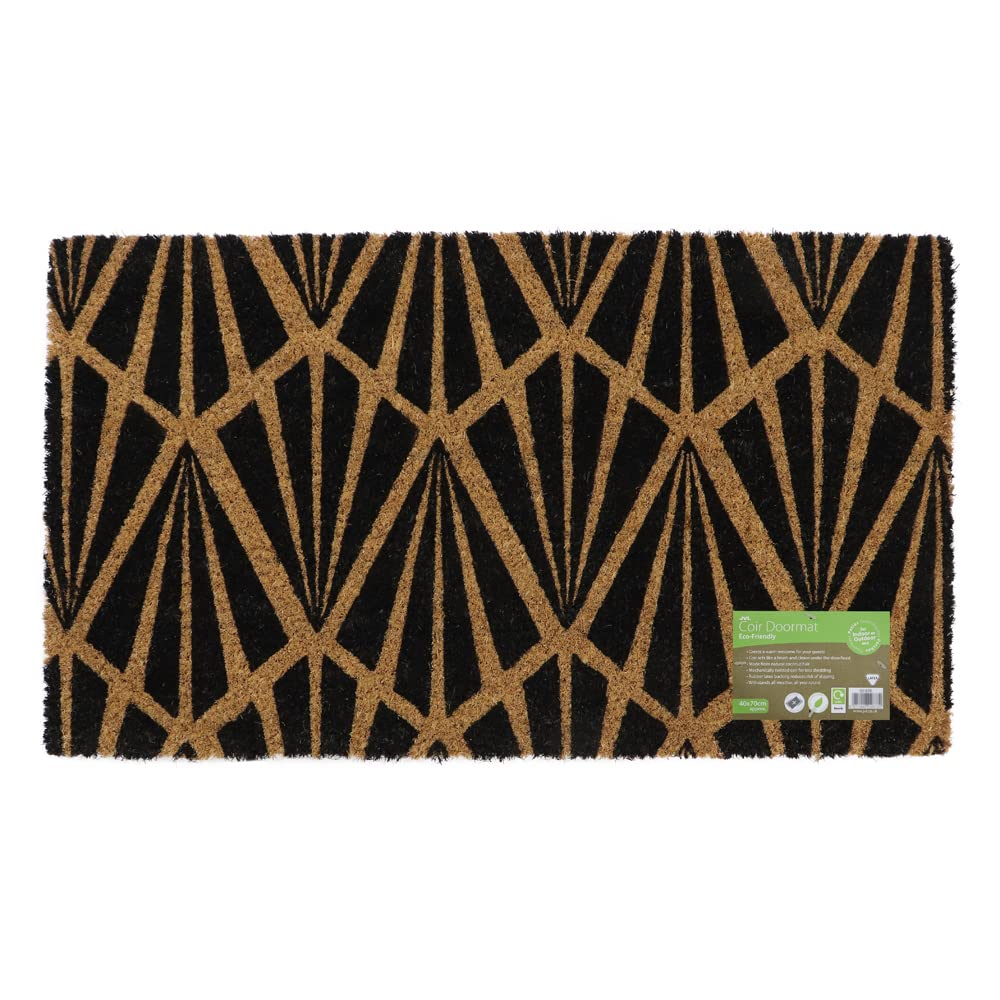JVL Eco-Friendly Latex Backed Coir Door Mat, Art Deco, Natural, 40 x 70 cm Approx., 02-872