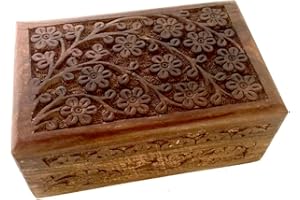 New Age Imports, Inc. GIFT IDEAS~ Floral Carved Handmade Wooden Box 4 inches by 6 inches~Ideal for storing Jewelry, Coins, Tartot cards, Small Treasures, URN Box & etc (Floral Carved 4"x6")