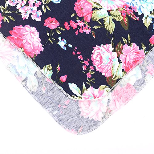 Galabloomer Receiving Blanket Headband Set Flower Print Baby Swaddle Receiving Blankets… (Navy Blue Rose)