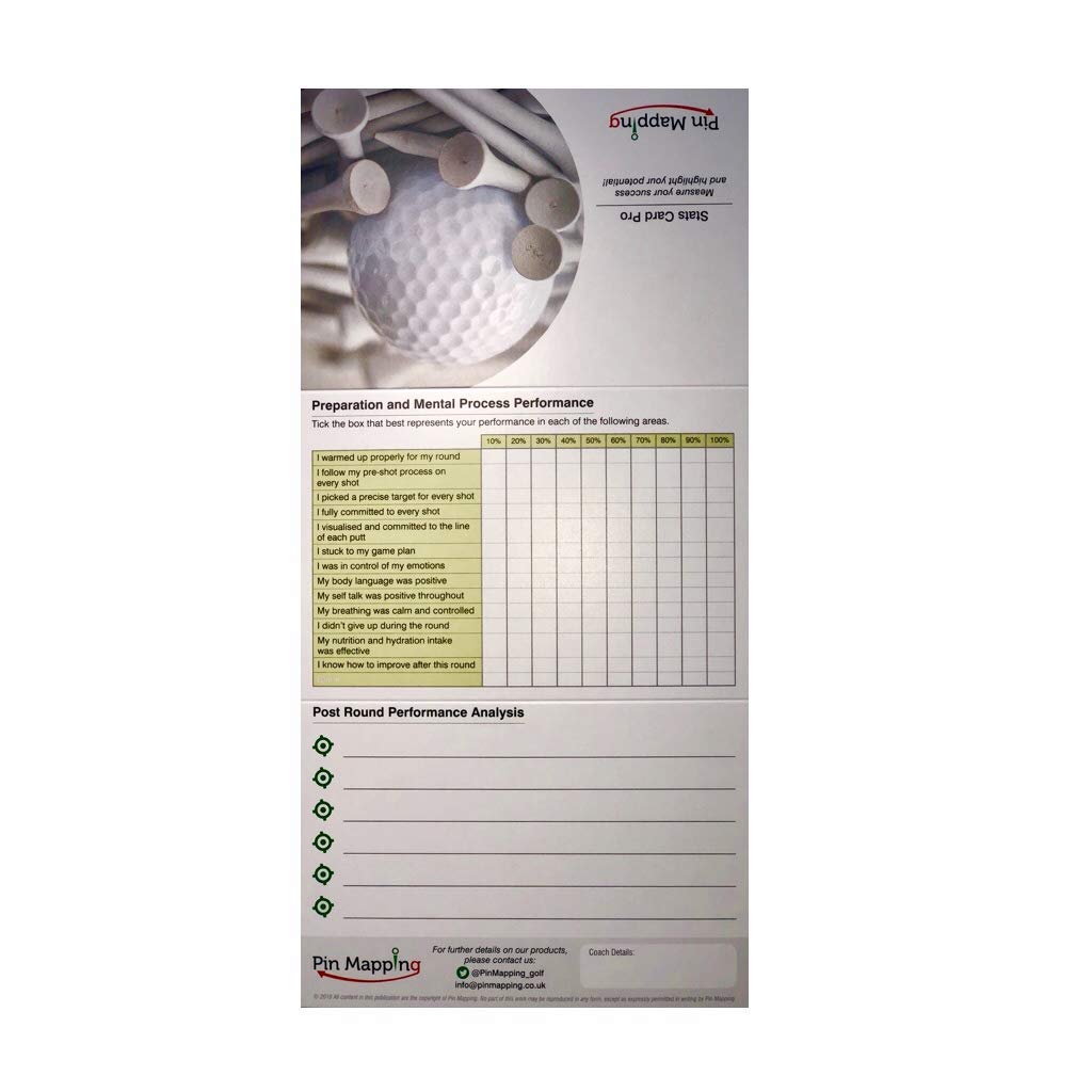 Pin Mapping Golf Stats Card Pro (Pack of 50 Cards) Golf Performance Tracker