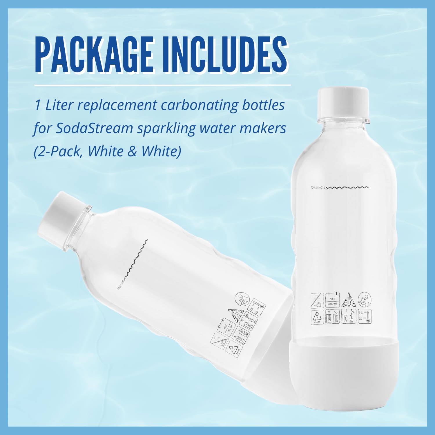 MRX Solutions Replacement Bottles Compatible with SodaStream Sparkling Water Maker 1 Liter (2-Pack, White)