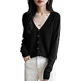 Ciovkis Women's Merino Wool Blend Cardigan V-Neck Fall Winter Long Sleeve First-Line Ready to Wear Seamless Knit Cardigan