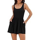ZAFUL Womens Summer One Piece Sleeveless Tank Top Playsuits Short Jumpsuit Flowy Beach Rompers with Pockets