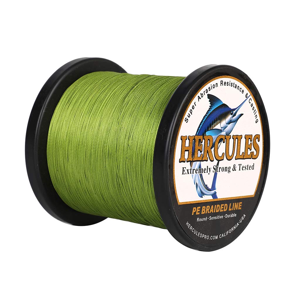 Hercules Braided Fishing Line 2000m 2187yds 6lbs-100lbs Pe Superline 4 Strands (Army Green 30lb/13.6kg 0.28mm)