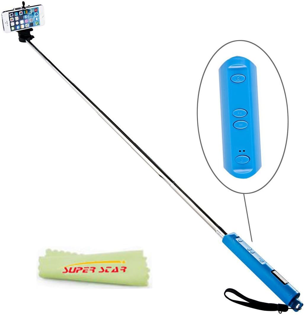 Superstar0153; Bluetooth Selfie Stick Self Portrait Shot Monopod Hand Grip with Remote Control Shutter and Built in Zoom in and Out Button for Samsung Galaxy S3 S4 S5 Note 2 3 Android Smartphone (Blue)