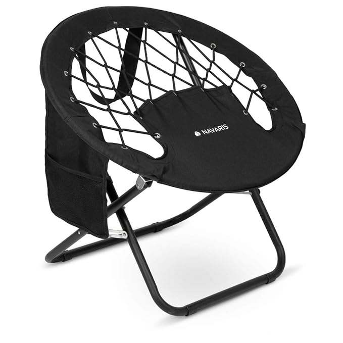 Navaris Bungee Stuhl Campingstuhl rund - Bungee Chair Klappstuhl faltbar mit Netz aus Seilen und Seitentasche - Camping Angel