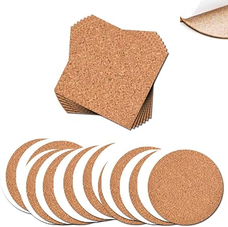 Amazon Co Jp 粘着コルクシート 40枚 4インチ X 4インチ コルクボード 正方形 丸型 裏面マット 壁コルクタイル 耐熱コースターやdiy描画クラフトに ホーム キッチン