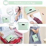 Maange Small Cosmetic Bag 2 Pcs Green Blue PU Leather Travel Pouch with Handle view 9