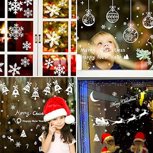 shirylzee Christmas Window Stickers Snowflakes Stickers 164Pcs Window Decals for Christmas Window Display, Reusable Static PVC Stickers Snowflakes Window Clings for Xmas Home Decoration (8 Sheets)