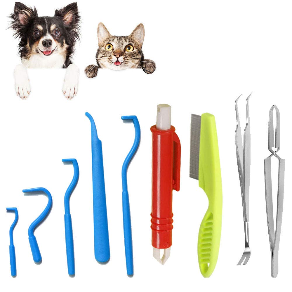 HUOHUOHUO Tick Hook Remover Removal Tool,Flea Tweezers Removal Tool,Tick Remover Kit for Dogs,Tick Remover Tweezers,Tick Remover for Cats,Flea Comb for Dog Grooming