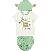 STAR WARS The Child Baby Pullover T-Shirt Diaper Cover and Hat 3 Piece Outfit Set Infant