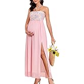 AISWI 3D Floral Mesh Split Strapless Maternity Dress Tube A-Line Pregnancy Dresses Baby Shower Photoshoot