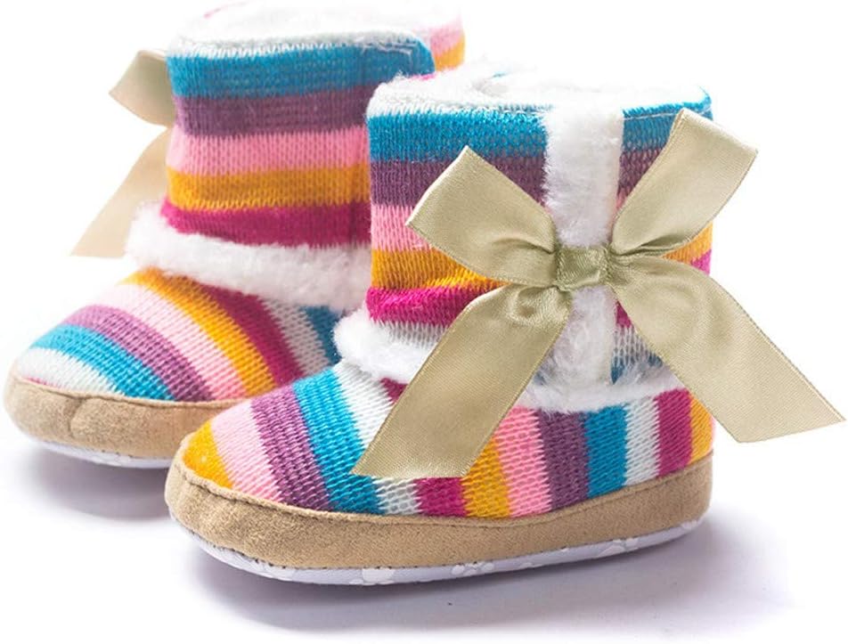 eiaagi Baby Girl Rainbow Soft Sole Snow Boots Soft Crib Shoes Toddler Boots