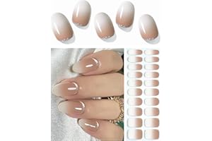 Wahrshei Semi Cured Gel Nail Strips, 20pcs Brown Gradient Glitter Gel Nail Stickers Work with UV, Easy to Use And Remove