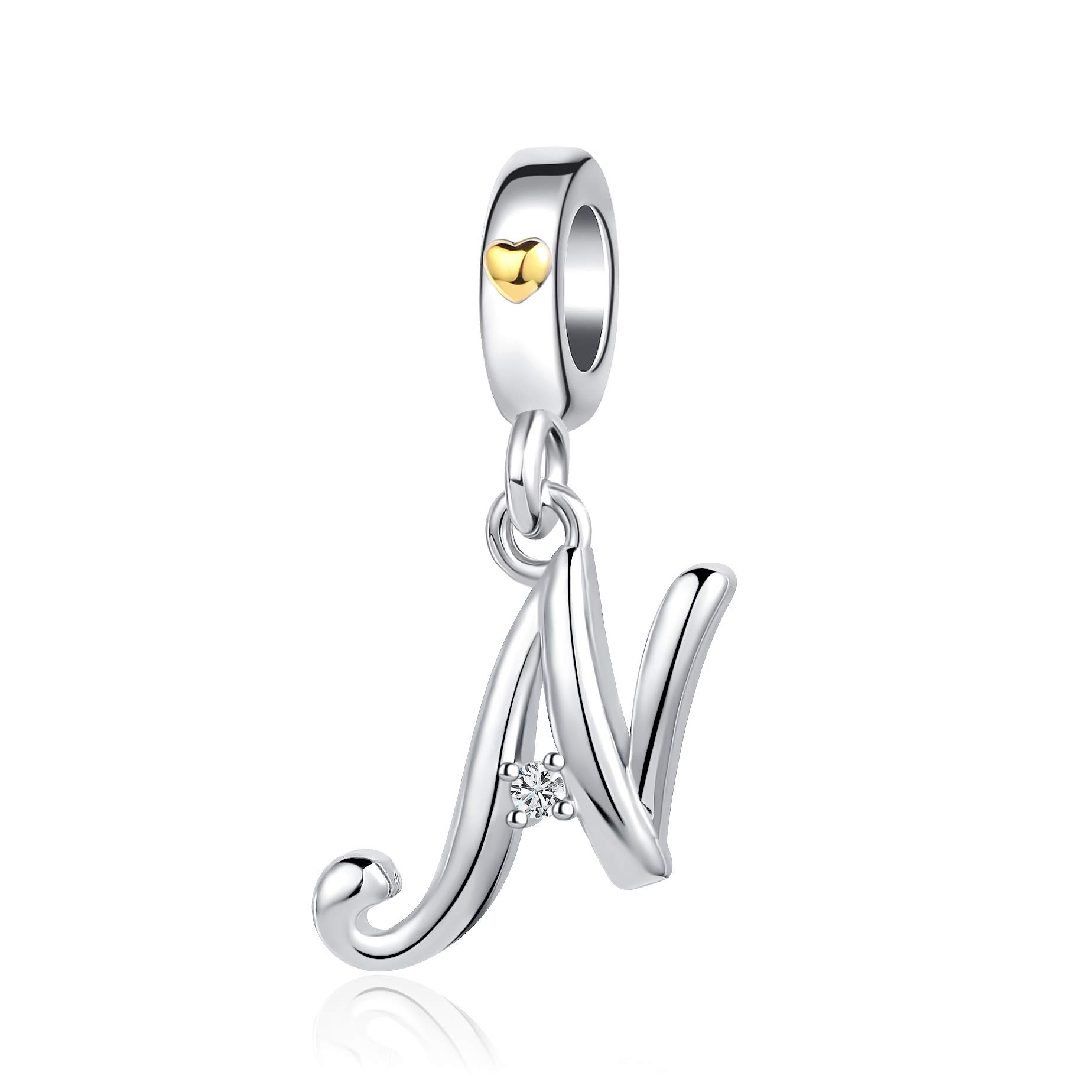 N Initial Letter Name Charms fit Pandora Charms Bracelets Gold Heart Birthday Jewellery Gift for Women Daughter Family