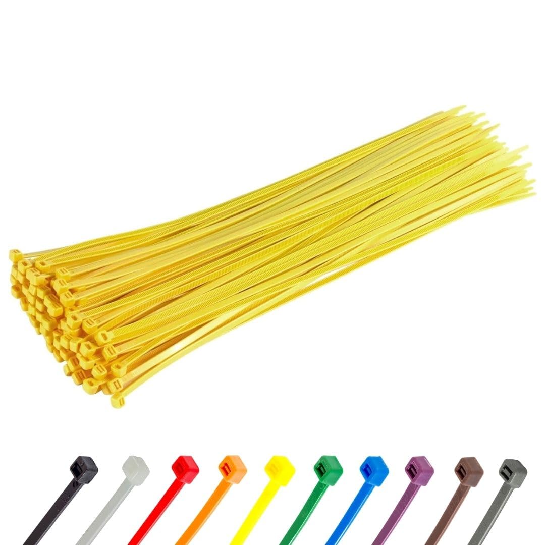 Gocableties Heavy Duty Long Yellow Cable Ties, 370mm x 7.6mm, Pack of 100, Premium Nylon Zip Ties, Plastic Tie Wraps, Secure Self-Locking Mechanism, for Home, Garden, Office and DIY