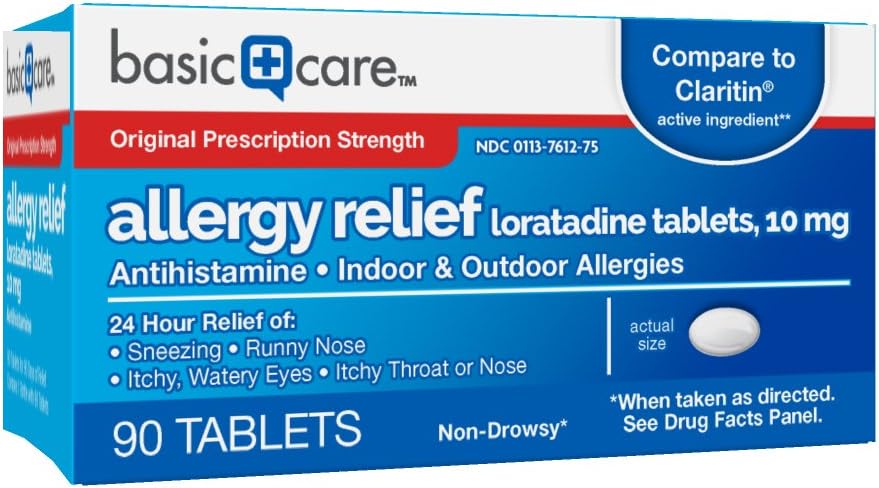  Basic Care Allergy Relief Loratadine Tablets 10 mg, 90 Count: Health & Personal Care