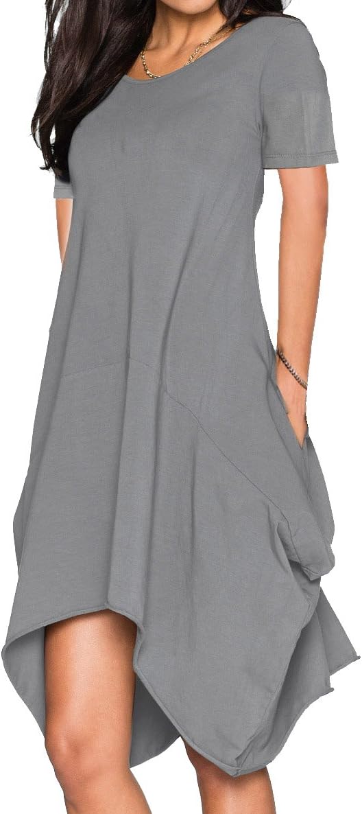 WearLove Women Asymmetrical Loose Long Sleeve Pockets Tunic Shirt Dress