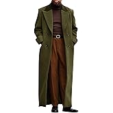 Runcati Mens Full Length Trench Coat Notched Lapel Long Jacket Double Breasted Classic Winter Overcoat