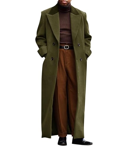 ZWRXW Mens Leather Trench Coat Full Length Vintage Classic Faux