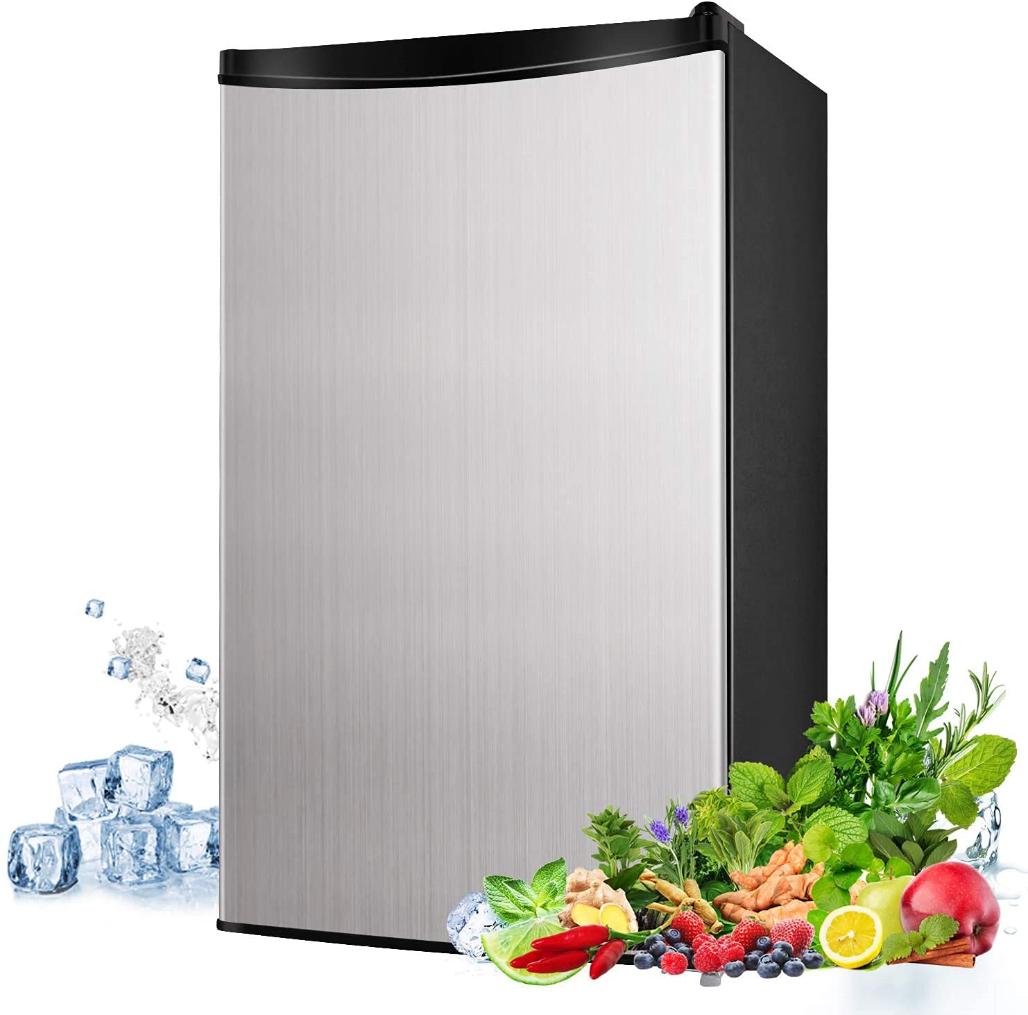 DSF Compact Refrigerator, 3.2 Cu.Ft Mini Fridge with Freezer, Single Door, Energy Saving, Low Noise, Low-frost Mini Fridge for Bedroom, Office, RV or Dorm with Crisper Drawer, Silver - MVSFR321