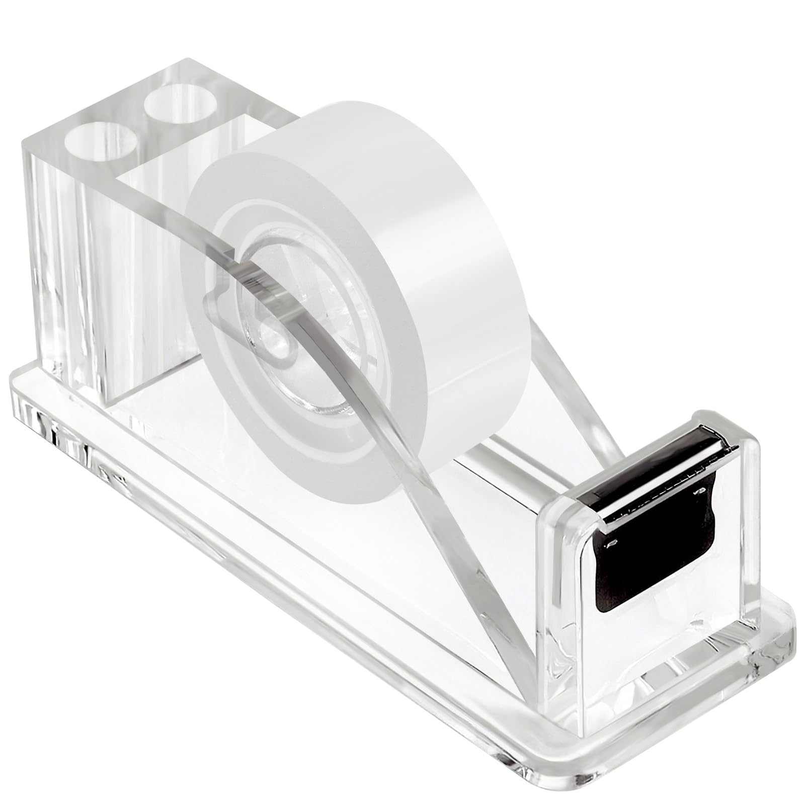 QILIMA Tape Dispenser Contemporary Ultra Clear Acrylic, 18MM*25M,1 Roll - Refillable Sticky Tape Dispenser for Home and Office