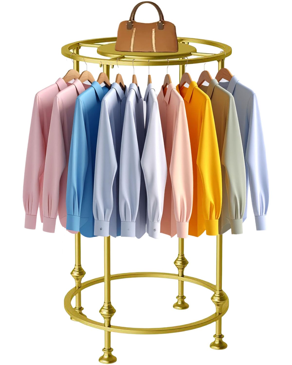 Photo 1 of **reference image**Gold Round Clothing Rack - Heavy Duty Clothes Rack Freestanding for Hanging Dresses & Shirts, Sturdy Metal Garment Rack for Boutique Retail Display, Closets, Laundry and Bedrooms, 51.2 Inch