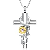 Rstnxnnl Cross Sunflower Cremation Jewelry Urn Necklaces Cross Urn Pendant Necklaces for Ashes Memorial Keepsake Pendant for Women Men Gifts With Funnel Kit & Bag