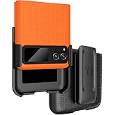 Case with Clip for Motorola RAZR (2023), Nakedcellphone [Grid Texture] Slim Hard Shell Cover and [Rotating/Ratchet] Belt Hip Holster Combo - Bright Orange