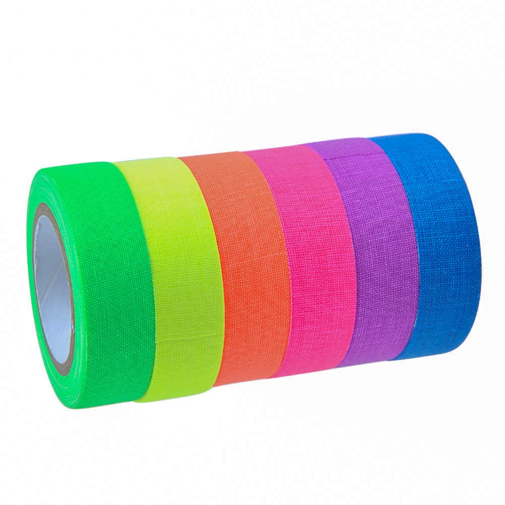 YOTINO 6 Rolls Neon Tapes Fluorescent Adhesive Tapes Neon Gaffer Cloth Tape, Fluorescent UV Blacklight Glow in The Dark Tape UV Blacklight Reactive Spike
