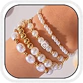 CASDRE Gold Pearl Bracelet White Pearl Bracelets Layering Bracelet for Women