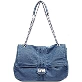 Farcauo Denim Purse for Women Trendy Jean Purses Large Denim Tote Bag Fashion Crossbody Bags with chain