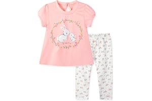 HILEELANG Toddler Girl Summer Easter Outfit Cotton Tops Tees Shorts Clothing Sets
