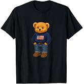 Cool American USA Teddy Bear Illustration Graphic Designs T-Shirt